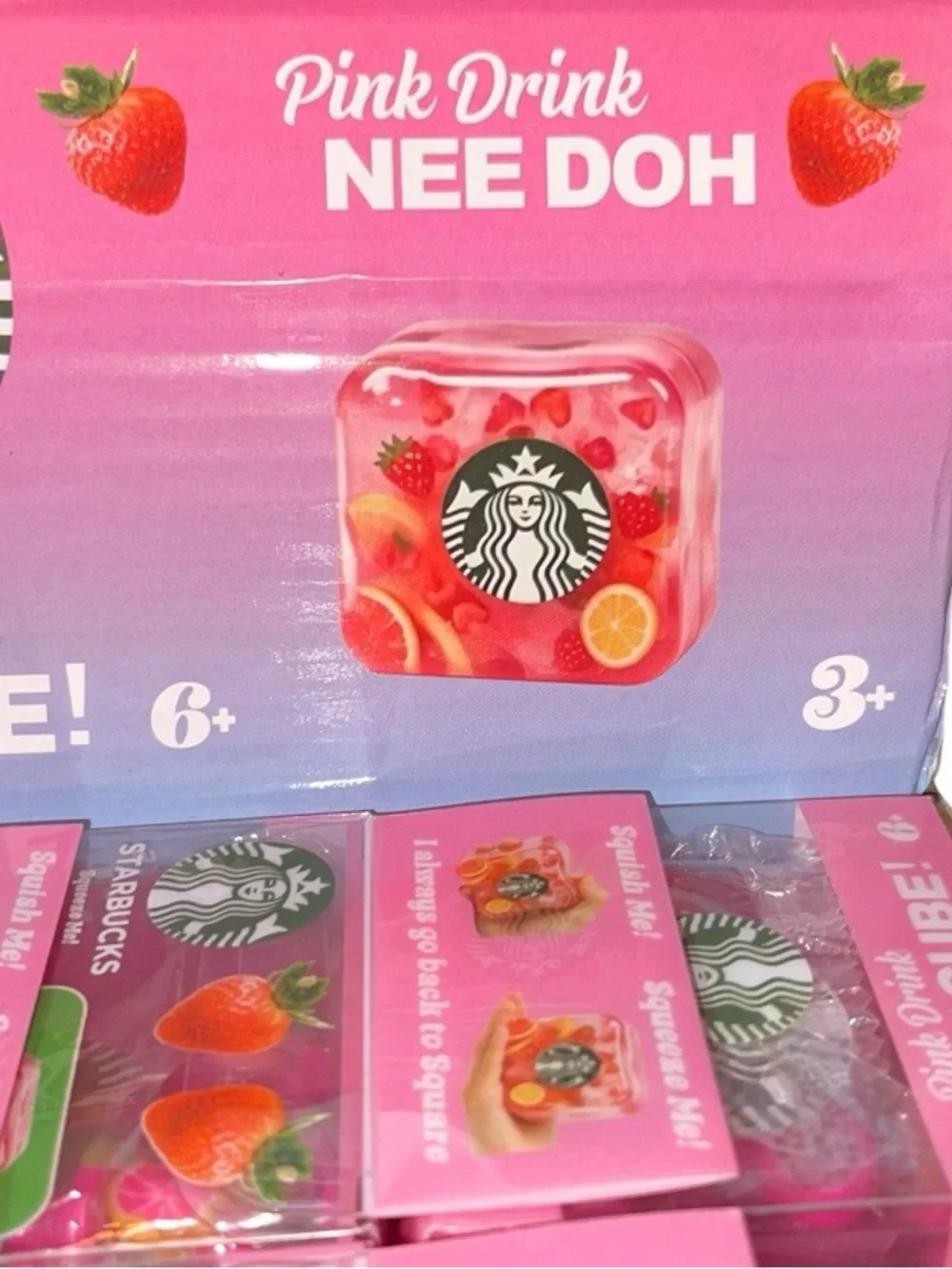 Starbucks Pink Drink Ice Cube Squishy  - Pink & Green